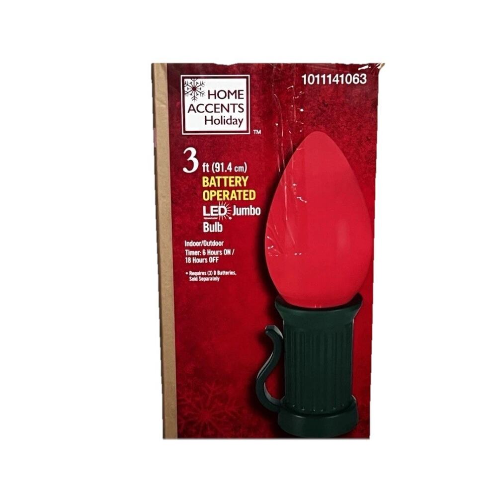 Home Accents Holidays 3 Ft Battery Operated LED Jumbo Bulb Blow Mold W/Timer Red - Picture 8 of 10